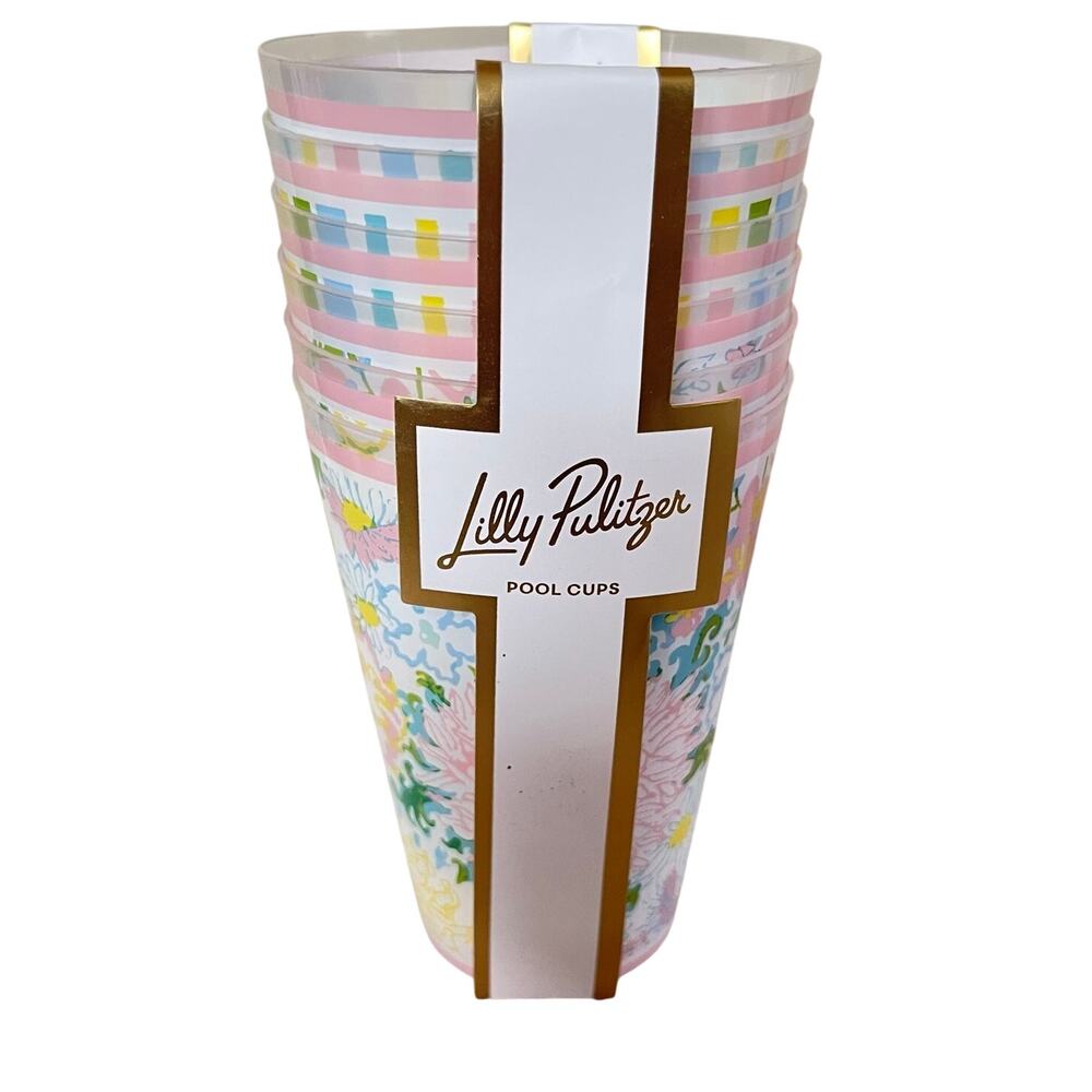 NWT Lilly Pulitzer Lilly Garden 14oz Drinking Glasses Pool Cups Plastic Set 6
